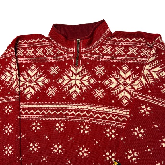 Dale of Norway US Olympic Collection Red Wool Nordic Snowflake Quarter Zip Small - Picture 14 of 16